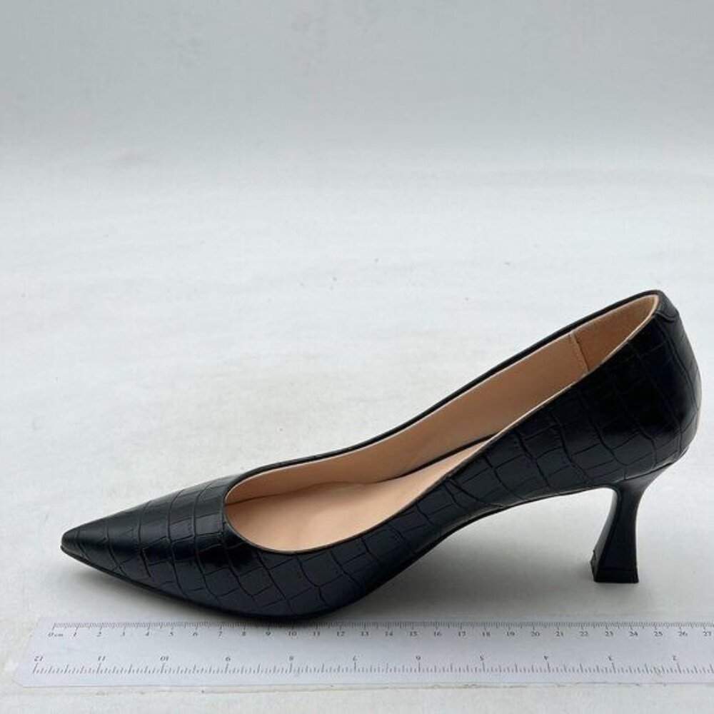 Fowt Simple Solid Croc-Embossed Pointed Toe Black… - image 2
